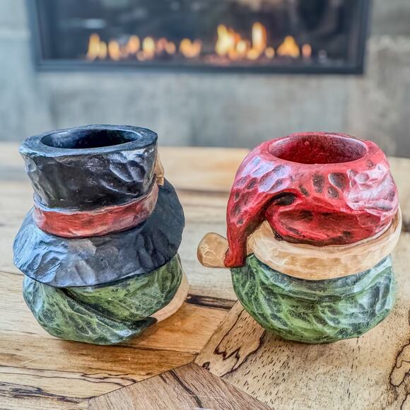 Mr and Mrs Snowman Tealight Candle Holders-Country Christmas-Rustic-3.75”H - Picture 3 of 7